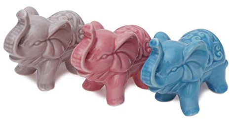 Flanacom Mini Deko-Figuren 3-er Set aus Keramik - Hochwertige kleine Skulpturen für Innen & Außen, Balkon & Garten - Moderne Dekoration Wohnung - ideal als Einweihungs-Geschenk (Elefanten)