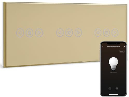 BSEED Interruttore Dimmer WIFI Alexa Triplo 1 Gang 1 Via Interruttore Dimmer Tattile WIFI Compatibile con Google Home o Alexa, Interruttore Smart Oro(Richiesto la Linea Neutra)