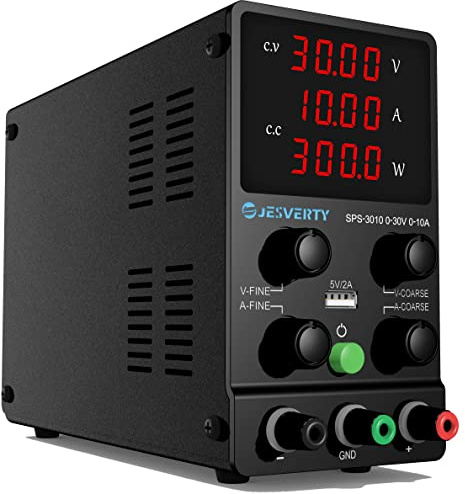 DC Power Supply Variable, 30V 10A Adjustable Switching Regulated DC Bench Power Supply with High Precision 4-Digits LED Display, 5V/2A USB Port, Coarse and Fine Adjustments Jesverty SPS-3010