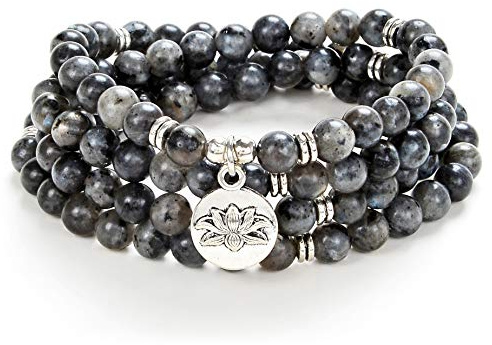 108 Bead Mala Armband Halsband med Lotus Charm och 6 mm små stenpärlor