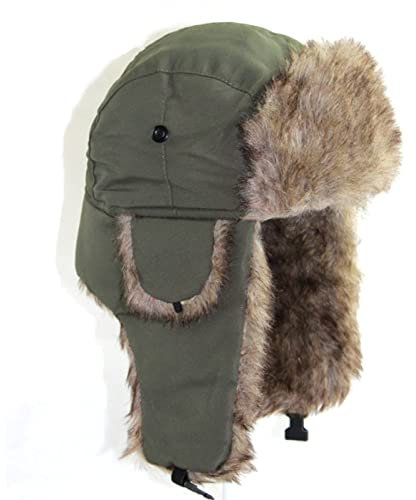 DEPAJA Russische Mütze Unisex-Wintermütze Trapper Russian Trooper Earflap Hat Winter Keep Warm Ski Hat Men Women Faux Fur Bomber Hats,Grün,50-60Cm