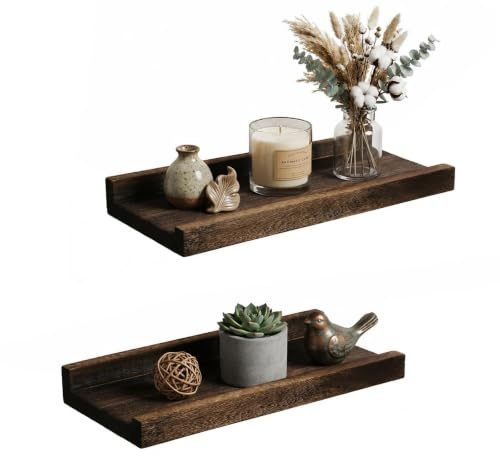 Z metnal Schweberegale aus Massivholz, rustikales Wandregal für Bilderrahmen und Figuren, Katzen-Wandregale, Naturholz, schwebendes Regal, Eckregal, Wandmontage, 30 x 14 cm, 2 Stück
