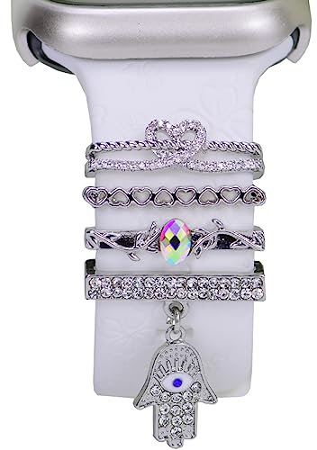 SUNOREEK Klockarmband, dekorativa ringar öglor berlocker kompatibla med Apple silikon klockarmband för kvinnor 49 mm 45 mm 44 mm 42 mm 41 mm 40 mm 38 mm, metallsmycken klockband tillbehör berlocker
