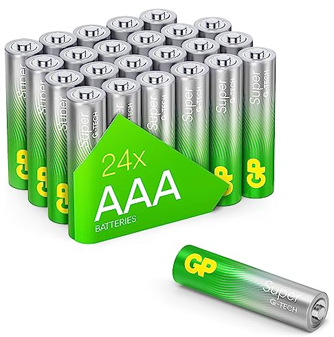 GP Super alkaliska batterier AAA Micro, LR03, 1,5 V, 24 stycken förvaringspaket, perfekt för strömförsörjning av vardagliga enheter – den nya G-TEch-tekniken