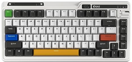 KZZI K75 PRO RGB 75% Wireless Mechanical Keyboard, Triple Mode BT5.0/2.4G/USB-C 82 Keys, Hot Swappable Gaming Keyboard with Button and Power Indicator, Black White