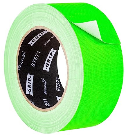 GRIP Eventbasics Neon Klebeband GT 571, fluoreszierendes Neon Gaffa Tape 50 mm x 25 m, feine Gewebestruktur, sehr hohe Klebkraft, 48h ablösbar, für Innen- und Außenbereich - neongrün