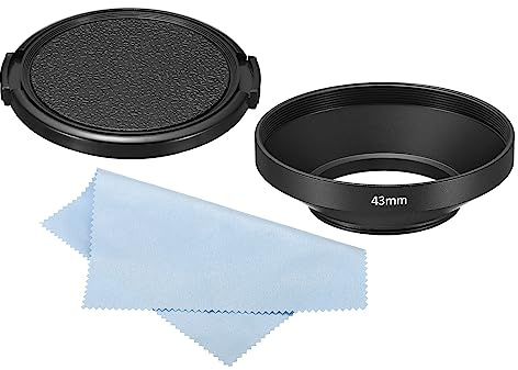 PATIKIL 43mm Sonnenblende Breite Winkel Matte Oberfläche Antireflektierende Innenhaube mit Kappe und Reinigung Kleider für Kameraobjektiv Schwarz