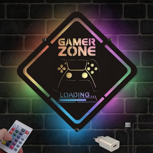 Namofactur Gaming-Wandlampe Gamers Only aus Holz mit RGB-Licht | USB-Betrieb mit Fernbedienung, Timer und Fade-Funktion – in verschiedenen Farben erhältlich