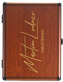 Martin Lodner - Double Alu Case Holzoptik Logo. Tschtennis Alukoffer/Alu Case mit Schaumstoff für sichere Aufbewahrung von Tischtennisschläger und Bällen