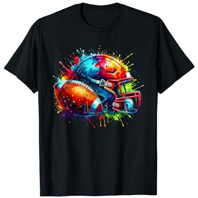 Bunte Splash Art American Football Spieler Fußballer T-Shirt