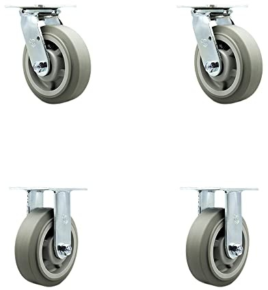 Service Caster Brand Replacement Caster Set for Magliner Platform Truck and U-Boats - Thermoplastic Rubber Swivel Top Plate Caster Set w/6 x 2 Gray Wheel -Includes 2 Swivel Casters & 2 Rigid Casters