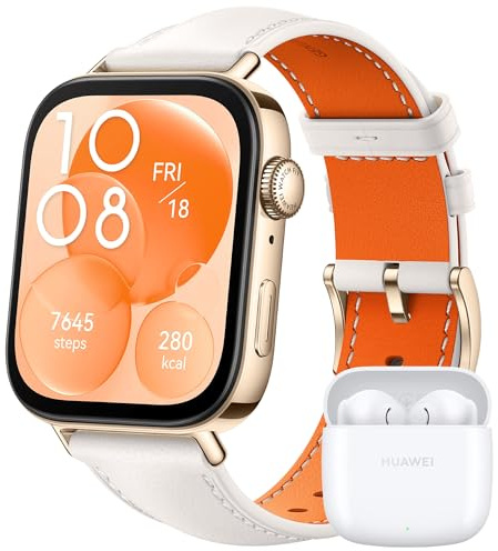 Huawei Watch FIT 3, Écran AMOLED 1,82, Design Ultra-Fin, Gestion Polyvalente de la Forme Physique, Gestion complète de la santé, Compatible avec iOS et Android, Cuir Blanc + Freebuds SE 2 White