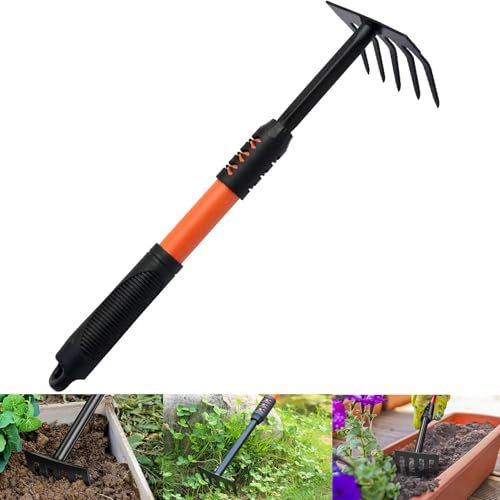 PlushPlumage Hand Garden Rake,Rake for Gardening,Soil Rake,Heavy Duty Carbon Steel Mini Hand Gardening Tools