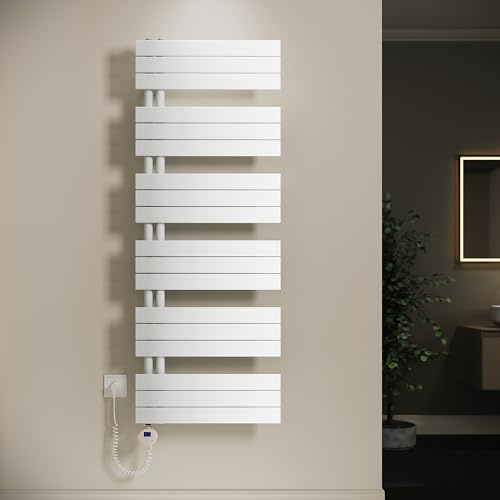 SONNI Badheizkörper Elektrischer Handtuchwärmer 1590x600mm Weiß mit Thermostat Heizstab 1000 Watt, Flach Handtuchheizkörper elektrisch Handtuchtrockner für Bad mit Temperaturregler
