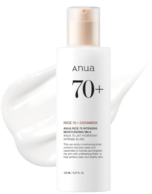 ANUA Rice 70 Intensive Moisturizing Milk, Hydrating Face Lotion, Niacinamide, Ceramides, All Skin Types, Sensitive, Skin Moisture Barrier, Lightweight Nourishing, Korean Skincare, 5.07 fl.oz.