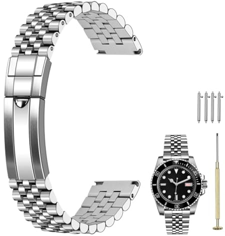 Kai Tian Edelstahl klassischer Tauchschnalle 20mm 22mm Uhrenarmband Poliert Mittler gebürstet Einstellung Schraub-In Zwei Ton Premium Metall Uhrenarmband Silber Armband