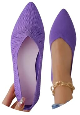 Minetom Femme Sport Chaussures Respirantes Confortable Tricotées Ballerines Loafers Décontractées Plates Flats Chaussures À Bout Pointu A Violet 41 EU