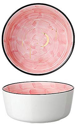 LVUNZJCA Ensaladeras de Cerámica El Cielo Estrellado Creativo Europea 2pcs patrón de la Fruta Ensalada de Sopa de Fideos de Cereales Cuenco de cerámica(Rosado)