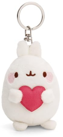 Portachiavi MOLANG con cuore 8cm bianco - Delizioso ciondolo in forma di animale in morbido peluche con anello per cordini e pendenti