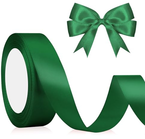 Grün Schleifenband Weihnachten Geschenkband Satinband 2cm 23M Hochzeit, Dekoband Stoffband für Basteln Geburtstag Geschenkverpackung Seidenband Dunkelgrün
