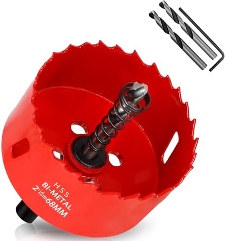 KACNON Sierra de corona de 68 mm, acero rápido universal HSS M42, sierra de corona bimetálica con vástago hexagonal y taladro, tamaños completos, para madera, plástico, placas de yeso, chapa, color