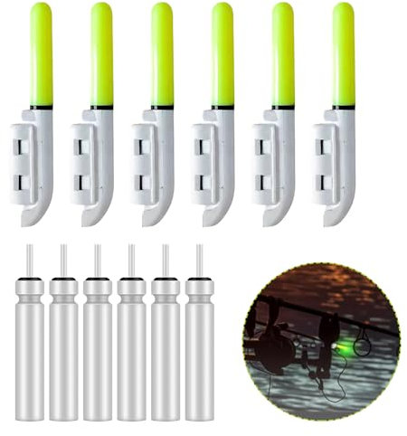 AOUZOVLI 6 Stück Bissanzeiger Angeln,LED Knicklichter Angeln Wasserdicht und Langlebig,Angelzubehör Bissanzeiger Perfekt für Meeresangeln, Felsangeln und Mehr,Einschließlich 6 Batterie