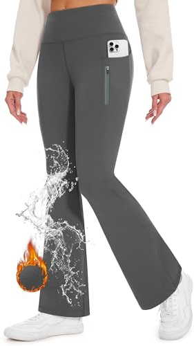 Desol termo flare leggings dam utsvängda leggings fleece fodrade utsvängda yogabyxor vattentäta breda byxor med dragkedjefickor utsvängda leggings eleganta dansbyxor, avslappnade byxor, GRÅ, S
