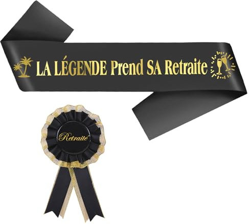 BORISCA Cadeau Retraite Homme, Echarpe Retraite Homme + Corsage Retraite Homme Décoration de Fête Retraite Noir et Or Cadeau Depart Retraite pour Les Célébrations de la Retraite