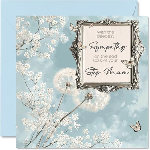 Tarjetas de condolencias – Tarjeta de condolencias más profundas, pérdida triste de tu madrastra – Tarjetas de duelo para adultos, tarjeta de condolencias pensando en ti, tarjeta de felicitación