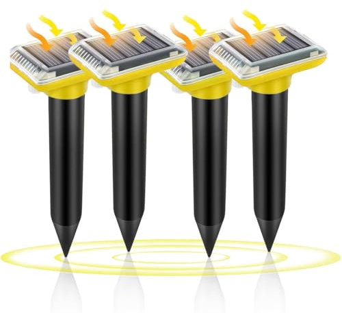 WUGEIN Scaccia Talpe Solare a Ultrasuoni Impermeabile,4x Scaccia Talpe Ultrasuoni,per Con Ip66 Impermeabile,Efficace Liberarsi di Zoofili Arvicola Topo