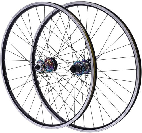 NZVZGKTNTW 26/27.5/29 Inch 7-12 Speed MTB Mountain Bike Wheelset，Sealed Bearings Front/Rear Aluminum Rim Hub Bicycle Wheels, Double Six-Bolt Disc(Colourful,27.5inch)