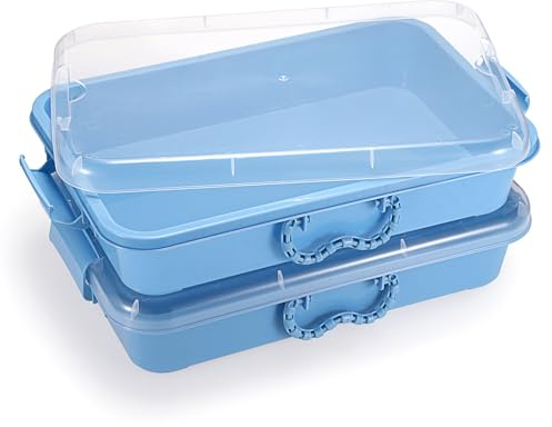 OGANAZI 2 Stück Plastik Sandkasten mit transparent Deckel 38x25x8 cm Blau | Sandtablett Kleine Sandschale Tragbare Sandboxen Spielzimmer Organizer Aufbewahrungsboxen mit Tragegriff für Spielzeug