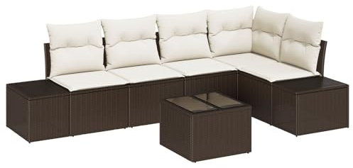 vidaXL 5-delars trädgårdsoff set med kuddar | Brun poly rattan modulär design stilig utomhussittplatser för enkel underhåll zippar sektionella möbler patio balkong