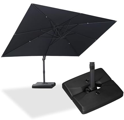 PURPLE LEAF Parasol Déporté 3 x 4 m Rectangulair avec Pied UPF 50+, Gris