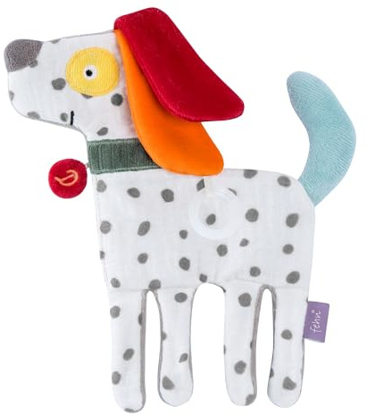 Fehn Knister-Hund – Activity-Rascheltier zum Greifen & Lauschen | Fördert Sinne und Motorik – zum Geräusche erzeugen und Spielen, aus Baumwolle – für Babys und Kleinkinder ab Geburt