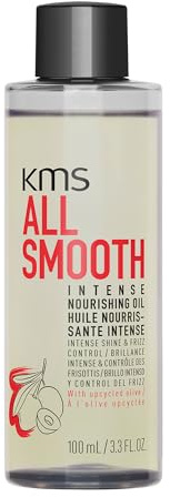 KMS ALLSMOOTH Intense Nourishing Oil für mittelstarkes bis starkes, kräftiges Haar, das Frizz-Kontrolle und Glanz benötigt, upgecycelte Olive, ohne Silikone, vegane Formulierung,100ml