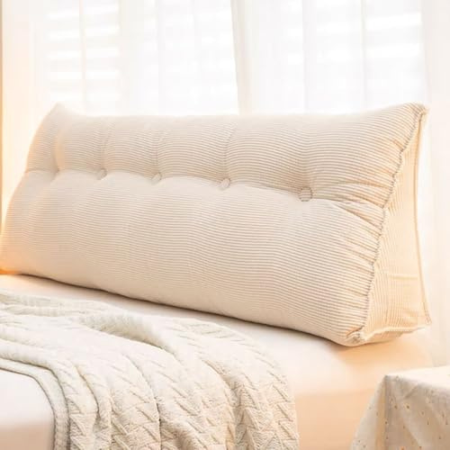 MONDEX Rückenkissen Bett, Ergonomisch Lang Rückenpolster, Sitzkissen Rückenlehne Kissen mit Seitenfach, Abnehmbarer und Waschbarer Samt Bezug, Groß Wandkissen Lesekissen für Bett und Sofa,Beige,180CM