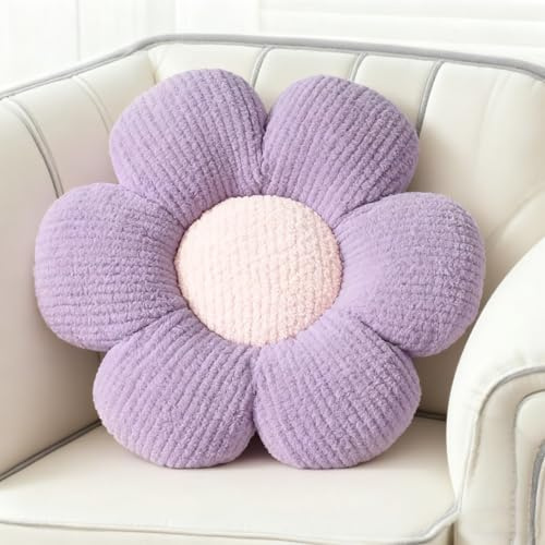 Tutamaz Blumenkissen, Lila Blumengestalt Zierkissen,Blumen Plüsch Kissen 40cm, Schmusekissen Flausch Dekokissen,Weiche Kissen Deko für Kinder Mädchen für Sofa Bett Wohnzimmer Schlafzimmer Kinderzimmer