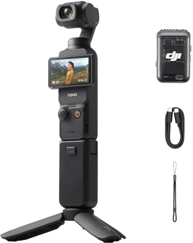 DJI Pack para Creadores Osmo Pocket 3, cámara con CMOS 1'' y 4K/120 fps, estabilización en 3 Ejes, Seguimiento de Caras/Objetivos, Enfoque rápido, Incluye micrófono Sonido nítido, pequeña