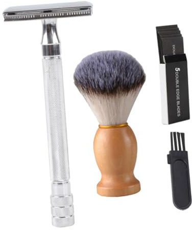 Anneome Afeitado Manual Tradicional con Maquinilla de Seguridad Cepillo para Barba Resistente y Cepillo Limpiador Kit Portátil para Cuidado Facial y Corporal