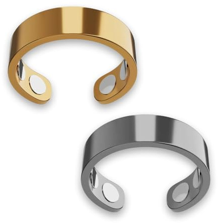 XPEX 2 Stücke Ringe frauen Magnetringe damen,Lymphdrainage Magnetring Damen Herren,Frauen Finger Kupfer 4 Ultrastarke Magnete Verstellbar(Gold + Silber)