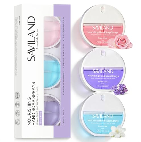 SAVILAND 3PCS Hand Sanitizer Spray: Mist Hydrating Hand Sanitiser Mini for Adults Multi-Flavor Travel Hand Sanitiser Spray Alcohol-Free & Nourishing Small Spray Hand Sanitizer(Rose/Lavender/Jasmine)