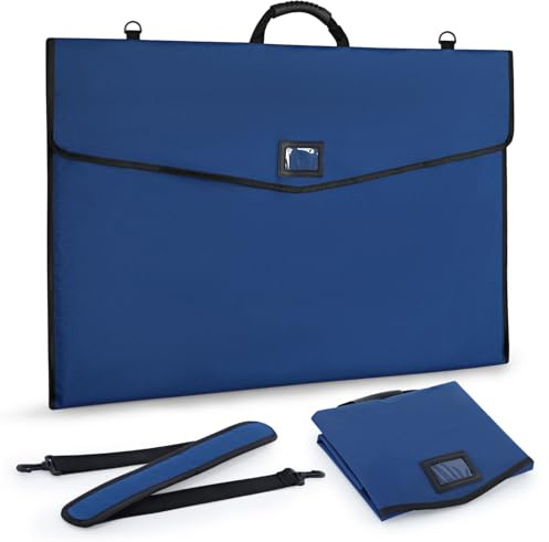 GNEGNI LIFE Carpeta A1 (64 x 95 cm) – Carpeta de dibujo impermeable de 600D con revestimiento de PVC, con tapa abatible, correa para el hombro y asa para bocetos, carteles y obras de arte, azul marino