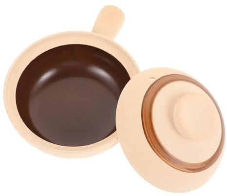 OFFSCH Casseruola in Terracotta Piccola Manico Singolo, Pentola da Cucina Tradizionale Resistente al Calore Coperchio, Utensile Pratico per Zuppe e Stufati, per Uso Domestico