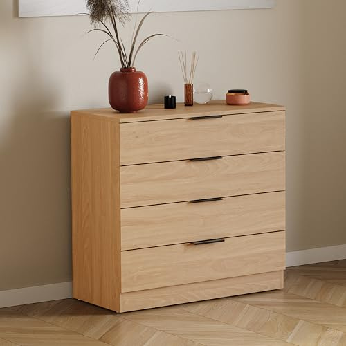 Vida Designs Trega Kommode mit 4 Schubladen | Kiefer | 74 H x 66 B x 36 T cm | Platzsparende Stauraumeinheit | Schubladenstütze gegen Durchbiegen | Minimalistische | Leichtgängige Schubladenführungen