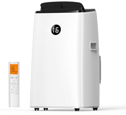 DOMANKI Climatiseur mobile 12000 BTU, clim portable 3-en-1 jusqu’à 50 m², mode nuit 48 dB, déshumidification 42 L/jour, tuyau d’évacuation, kit fenêtre inclus, minuteur 24h