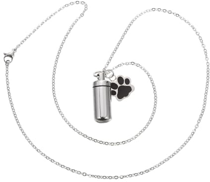 Lurrose Urna Colgante para Mascotas de Acero Inoxidable, Medallón para Cenizas de Perro Diseño de Huella, Collar Memorial para Perros, Recipiente para Cenizas, Recuerdo Sentimental