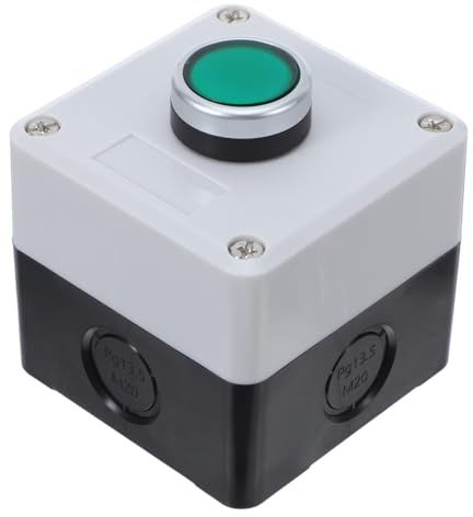 VILLFUL Scatola di Controllo a Pulsanti Momentanea Resistente alle Intemperie Pulsante Auto-ripristinante Verde, Scatola Interruttore Industriale Bianca per Apricancelli Esterni e Uso