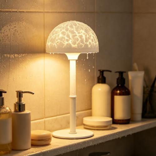 LZDMY Waterproof Shower Lamp with 10 Colour Ocean Wave Lights Projector | Rechargeable Cordless Bathroom Lamp, Remote & Touch Control Mood Shower Light for Bathtub, Night Light for Bedroom