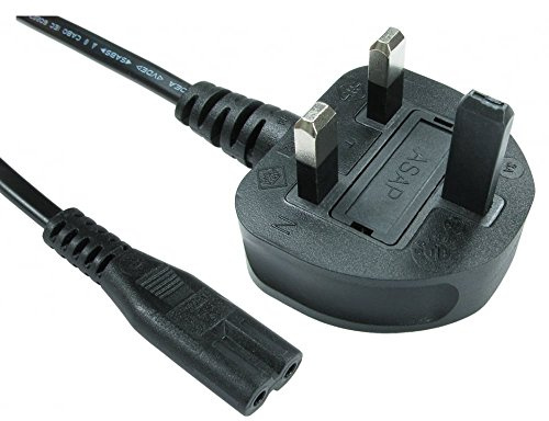 2 Pin Mains UK Fig8 Power 3 Amp Fused IEC 60320 C7 Figure 8 UK Plug Lead Cable 2 Pin Fig 8 UK Mains Power Wall 240v Cable suitable for Samsung Philips LG Sony, PS4, PC Monitors, Computer, Printer (2 Metres, Black)
